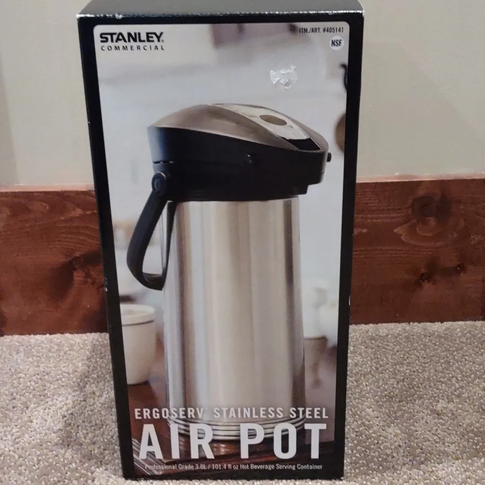 Stanley ergoserve stainless steel airpot for serving hot beverages, new